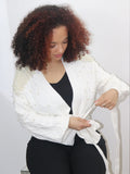 WHITE PEARL DETAIL CABLE CARDIGAN