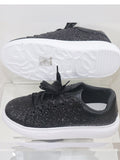BLACK SHINY LADIES LACE-UP TRAINERS