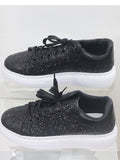 BLACK SHINY LADIES LACE-UP TRAINERS