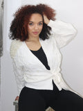 WHITE PEARL DETAIL CABLE CARDIGAN