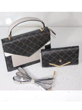BLACK & WHITE TOP HANDLE BAG WITH PURSE A SET( 2IN1 SET)