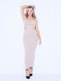 BEIGE CUT OUT RIBBED CAMI MAXI DRESS.
