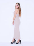BEIGE CUT OUT RIBBED CAMI MAXI DRESS.