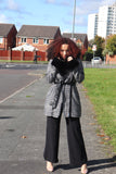 FAUX FUR SHAWL COLLAR BELTED COAT.