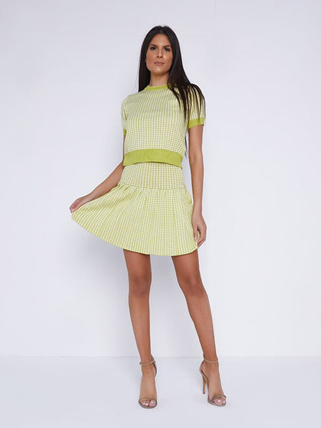CHECK PATTERNED TOP+ MATCHING PLEATED SKIRT