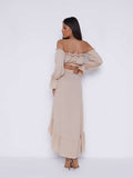 STUNNING NUDE ASYMMETRICAL SKIRT AND CO-ORDIN TOP